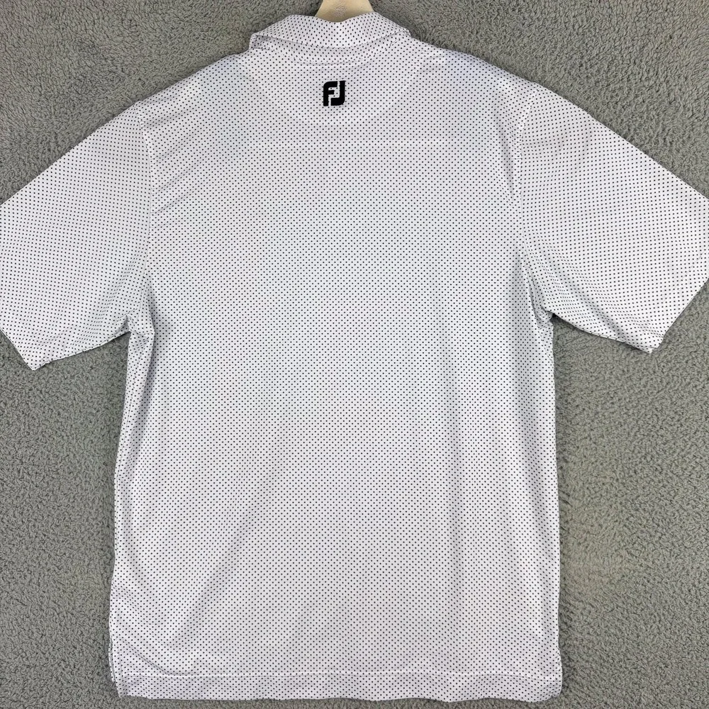 FootJoy Polo Shirt Mens Large White Micro Print‎ 1947 Lamp Post Golf Stretch Top